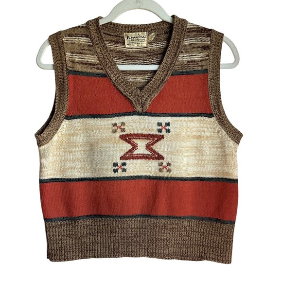 Vintage 70's Kimlon Small-Medium Knit Sweater Vest Western Aztec Print Boho - Picture 1 of 9